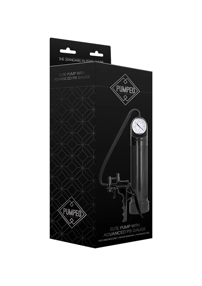 Male Sex Toys Shots Pumped Elite Pump With Advanced PSI Gauge Black