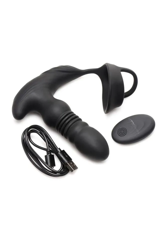 Thunder Plugs Rechargeable 10x Thrusting Silicone Vibrator with Cock and Ball Strap Thunder Plugs Female Sex Toys