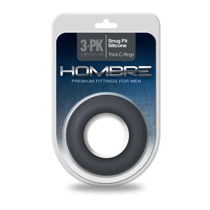 Topco Male Sex Toys Hombre SnugFit Silicone Thick CRings 3 Pack Charcoal