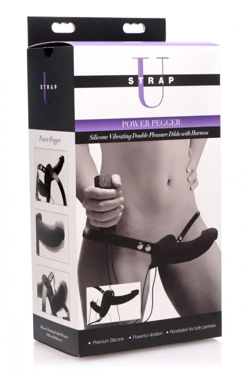 Female Sex Toys XR Brands Strap U Power Pegger Silicone Vibrating Double Pleasure Dildo With Harness Black Female Sex Toys XR Brands Strap U Power Pegger Silicone Vibrating Double Pleasure Dildo With Harness Black