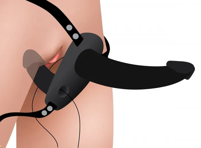 Female Sex Toys XR Brands Strap U Power Pegger Silicone Vibrating Double Pleasure Dildo With Harness Black