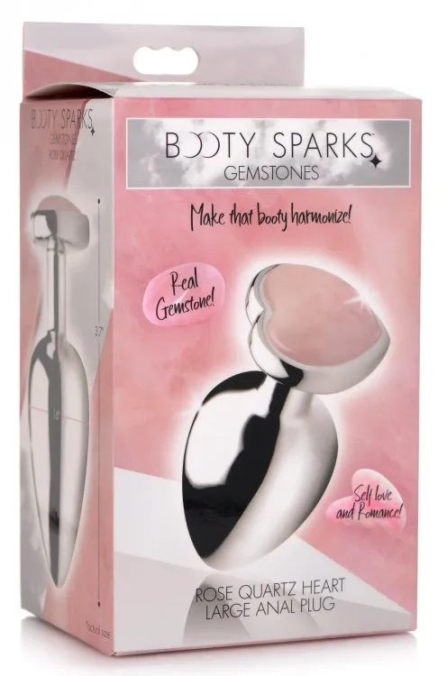 XR Brands Male Sex Toys Booty Sparks Gemstones Large Anal Plug with Rose Quartz Heart