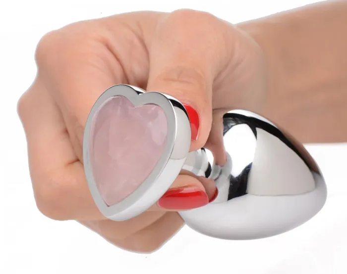 XR Brands Male Sex Toys Booty Sparks Gemstones Large Anal Plug with Rose Quartz Heart