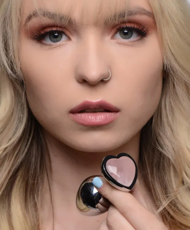 XR Brands Male Sex Toys Booty Sparks Gemstones Large Anal Plug with Rose Quartz Heart