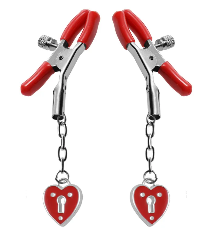 XR Brands Master Series Charmed Heart Padlock Nipple Clamps Female Sex Toys XR Brands Master Series Charmed Heart Padlock Nipple Clamps Female Sex Toys