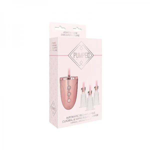 Automatic Rechargeable Clitoral Nipple Pump Set Large Pink Shots America LLC Female Sex Toys Automatic Rechargeable Clitoral Nipple Pump Set Large Pink Shots America LLC Female Sex Toys