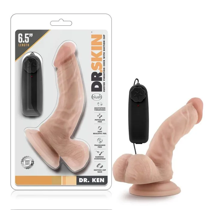 Blush Novelties Female Sex Toys Dr Skin Dr Ken 65 Inch Vibrating Cock With Suction Cup Vanilla