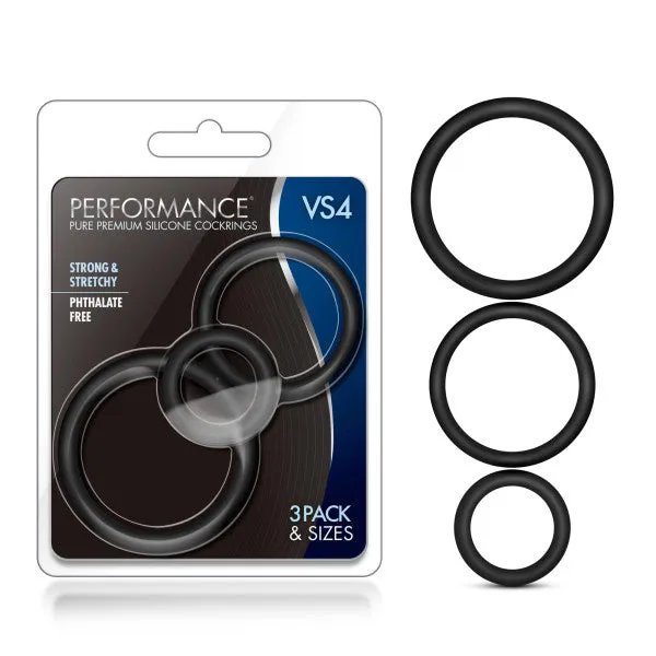 Male Sex Toys Performance Silicone Cock Ring 3 Pc Set Black Performance