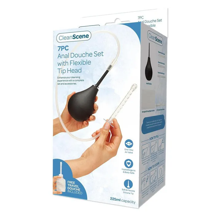Xgen Products Male Sex Toys CleanScene 7 Piece Anal Douche Set with Flexible Tip Head 225 ml Capacity with Free Travel Douche Included Xgen Products Male Sex Toys CleanScene 7 Piece Anal Douche Set with Flexible Tip Head 225 ml Capacity with Free Travel Douche Included