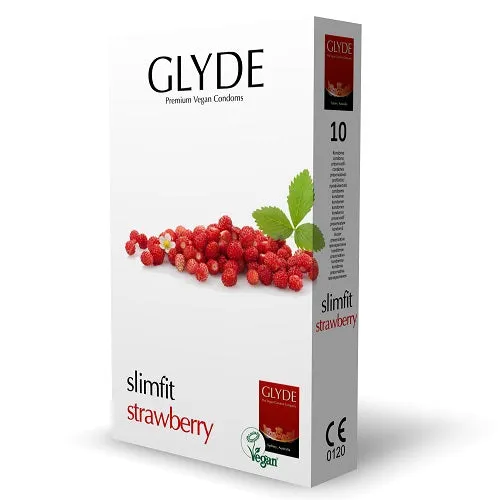Male Sex Toys Glyde Vegan Condoms Glyde Ultra Slimfit Strawberry Flavour Vegan Condoms 10 Pack