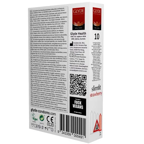 Male Sex Toys Glyde Vegan Condoms Glyde Ultra Slimfit Strawberry Flavour Vegan Condoms 10 Pack