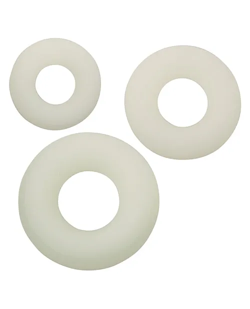 Alpha Liquid Silicone Glow in the Dark Cock Ring Set of 3 CalExotics Male Sex Toys Alpha Liquid Silicone Glow in the Dark Cock Ring Set of 3 CalExotics Male Sex Toys