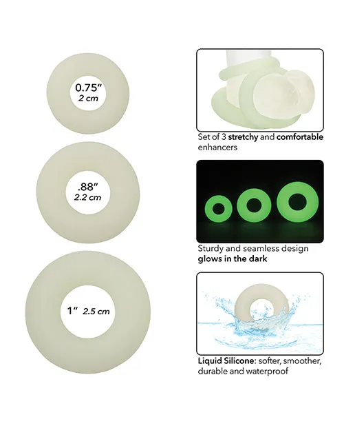 Alpha Liquid Silicone Glow in the Dark Cock Ring Set of 3 CalExotics Male Sex Toys