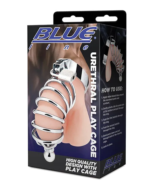Electric Eel Male Sex Toys Blue Line Urethral Play Cage Silver