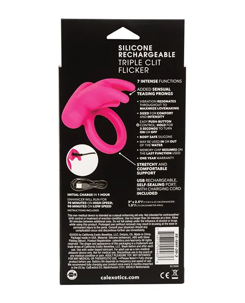 Female Sex Toys CalExotics Silicone Rechargeable Triple Clit Flicker